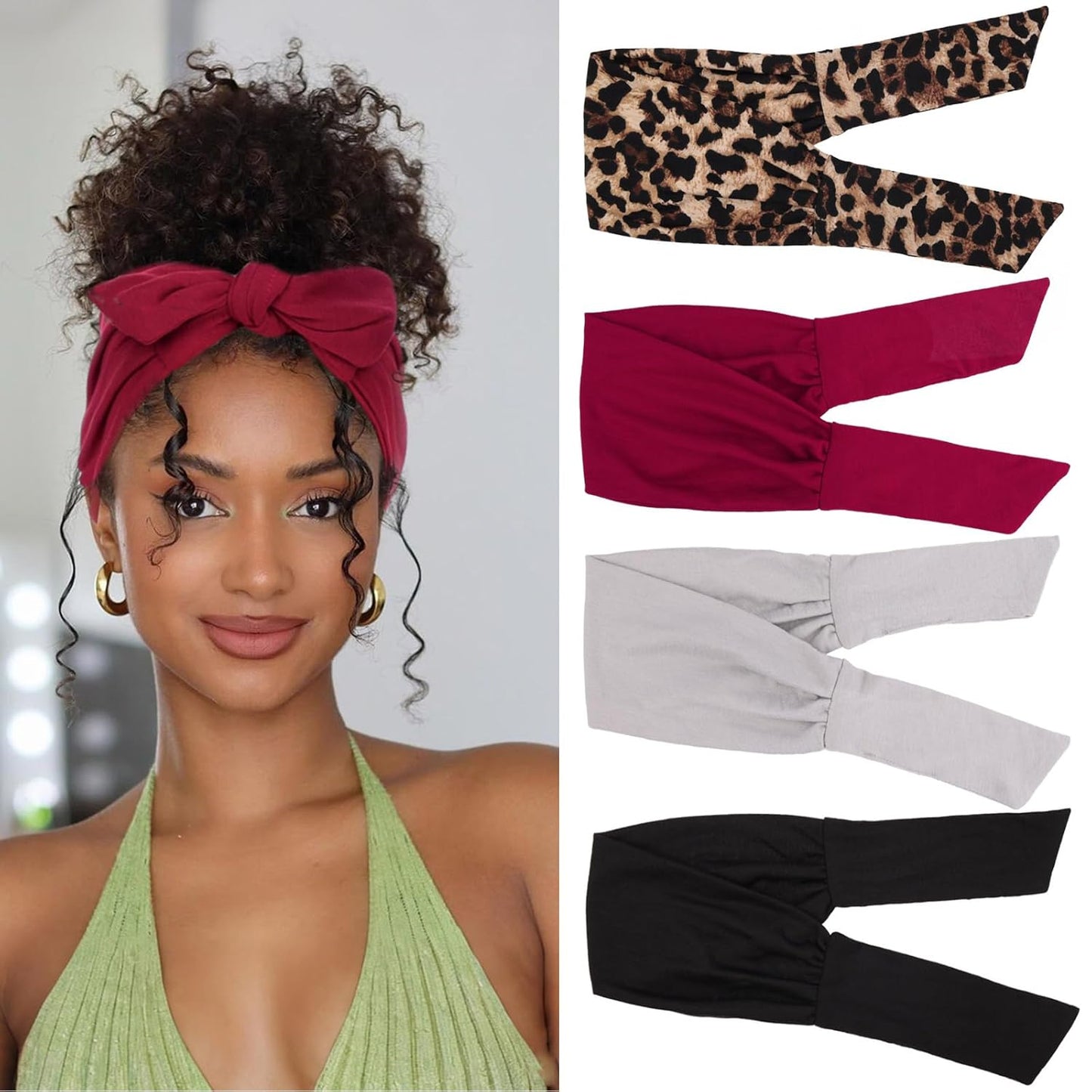Knotted Adjustable Headbands for Women - 4 Pack Elastic Non-Slip Fashion Hair Bands for Yoga & Sports
