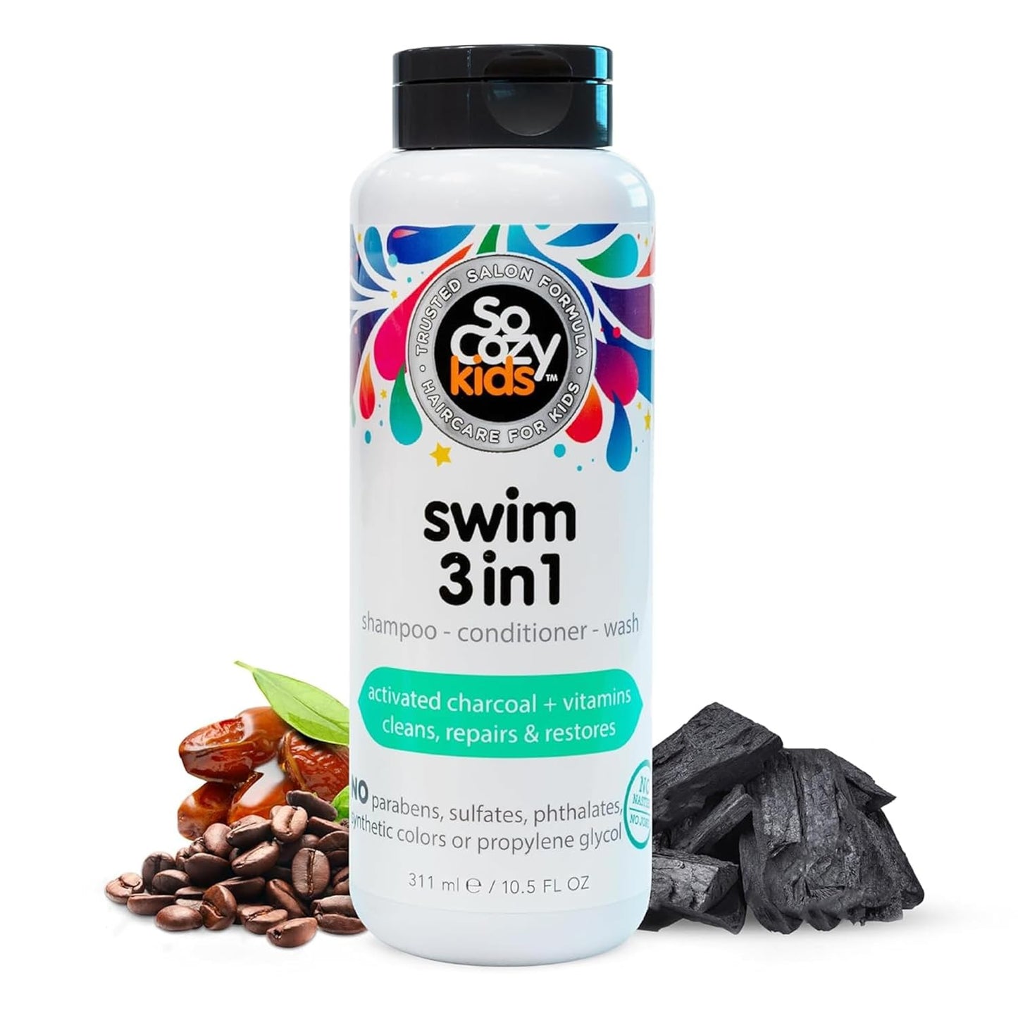 SoCozy Swim Leave-In Conditioner Spray for Kids | Protects & Repairs Pool & Sun Damaged Hair - 8 Fl Oz, Gentle Formula with Activated Charcoal & Vitamin B5