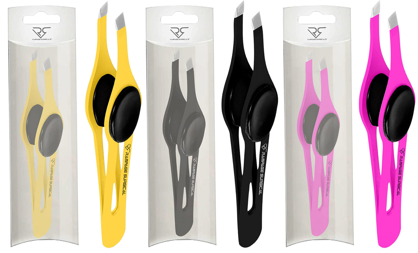 Professional Eyebrow Tweezers Slanted Tip Stainless Steel 2,3xPcs Set, Non-Slip Grip Slant Tip Tweezers for Facial Hair, Plucking Removing Ingrown Hairs, Tweezer for Women Men (Black&Pink&Yellow)