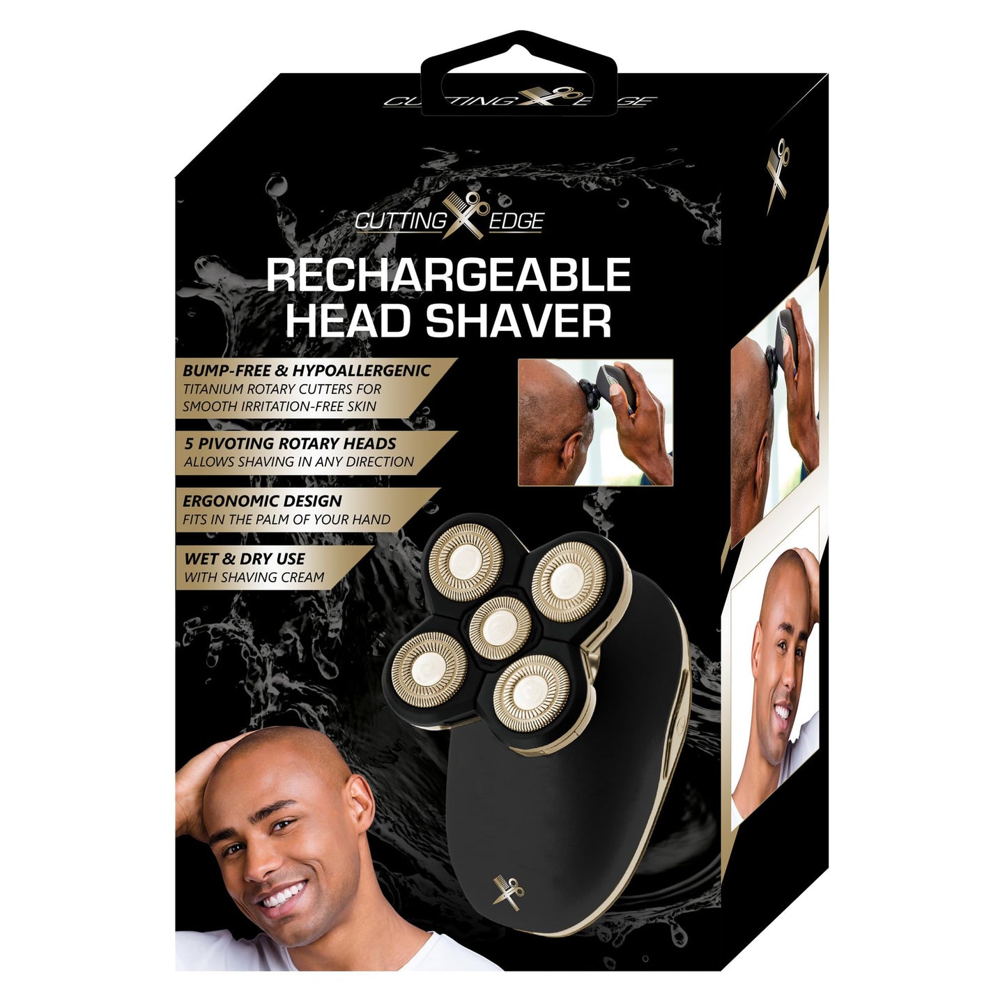 Cutting Edge Rechargeable Shaver for Bald Men, Hypoallergenic Electric Rotary Shaver with Titanium Blades, Wet and Dry Shave, Cordless Electric Razor with 5 Rotating Heads, Ergonomic Design