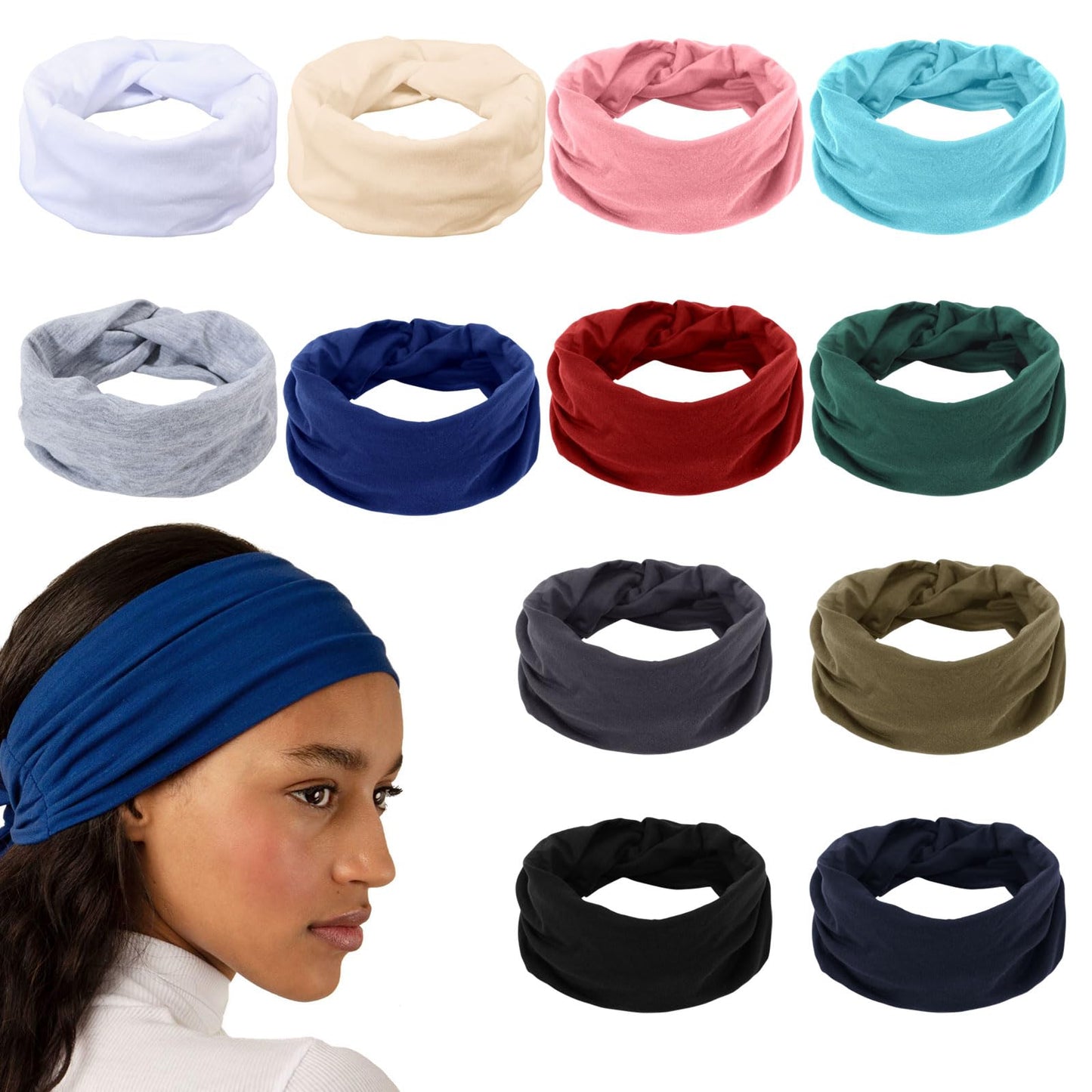 GLOBLELAND 12 Pcs Stretchy Headbands for Women Wide Hair Bands Absorbed Sport Headband Soft Twist Knotted Headbands for Yoga Washing Face Makeup Workout Spa Running