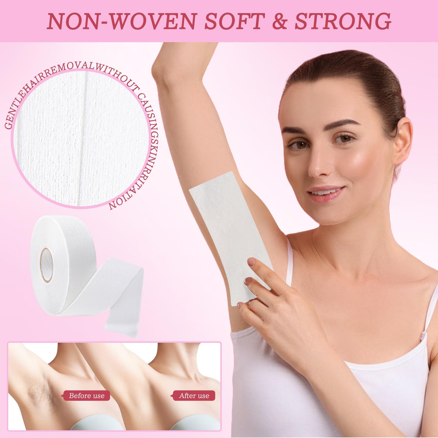 Wax Strips for Hair Removal 90 Yards - Non-Woven Wax Strip Roll | Pain-Free for Body, Face & Legs