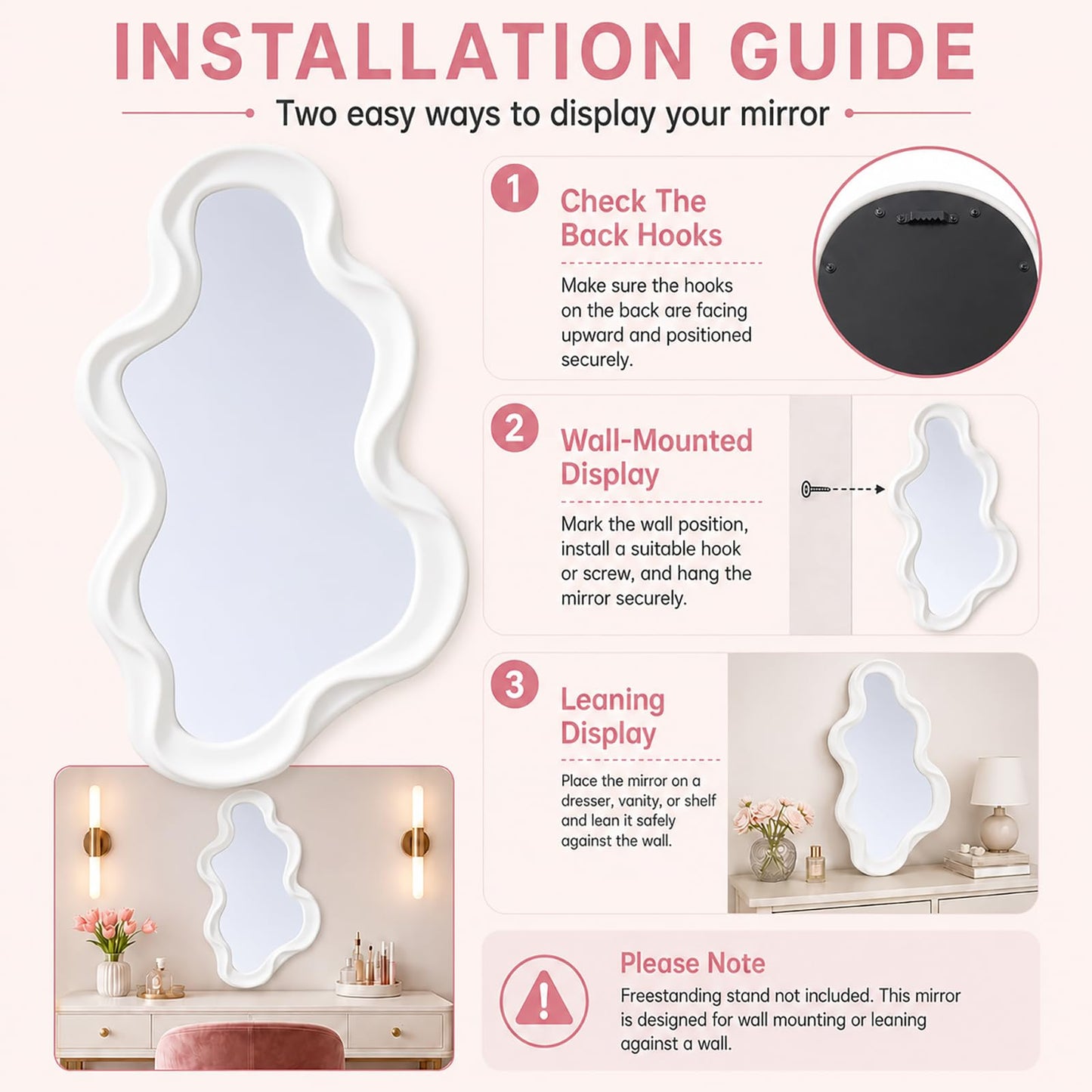 Mokoze Asymmetrical Wall Mirror, Irregular Mirror, White,16.14" x 9.84"