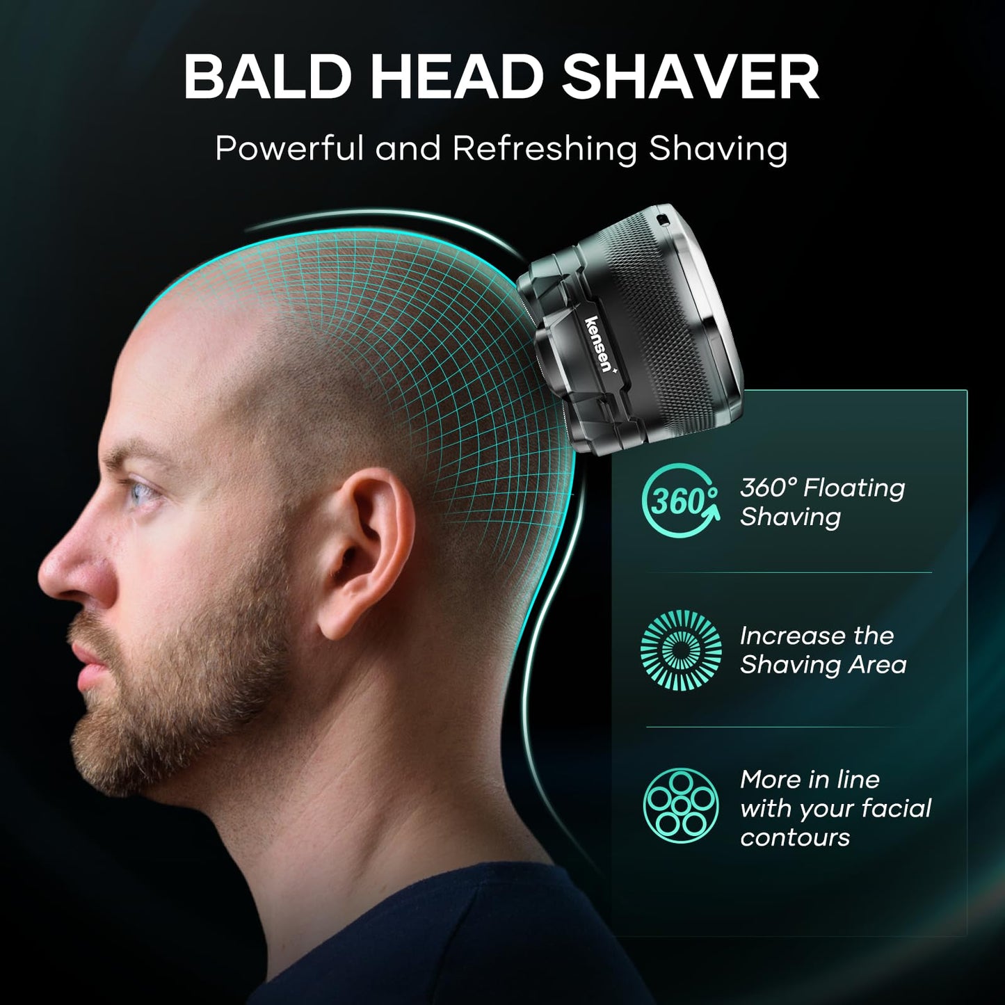 kensen Men’s Head Hair Shaver – 6D Rotary Blade Design