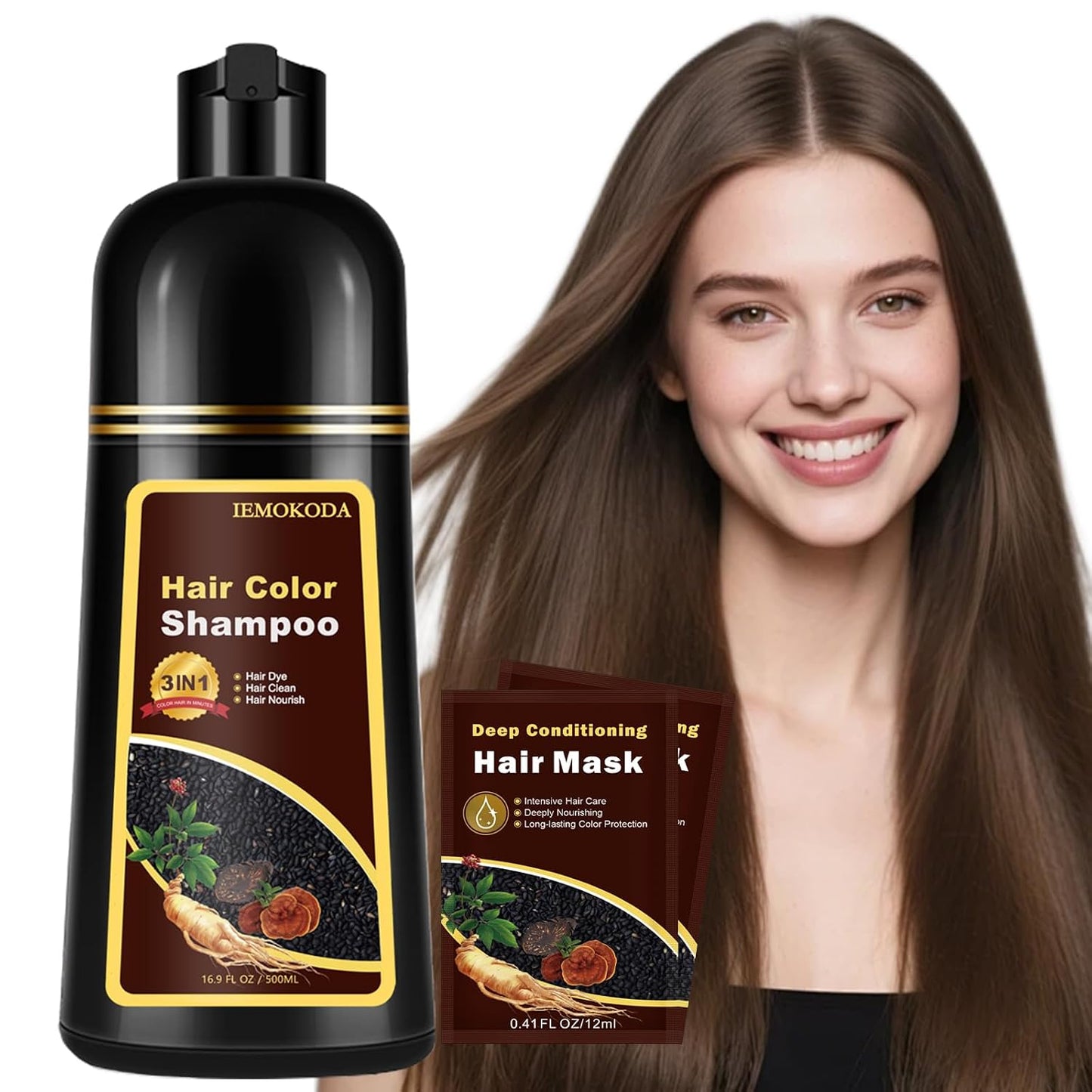 Instant Black Hair Shampoo - 3 in 1 Natural Dye with Herbs for Men & Women | Ammonia-Free, 400ml