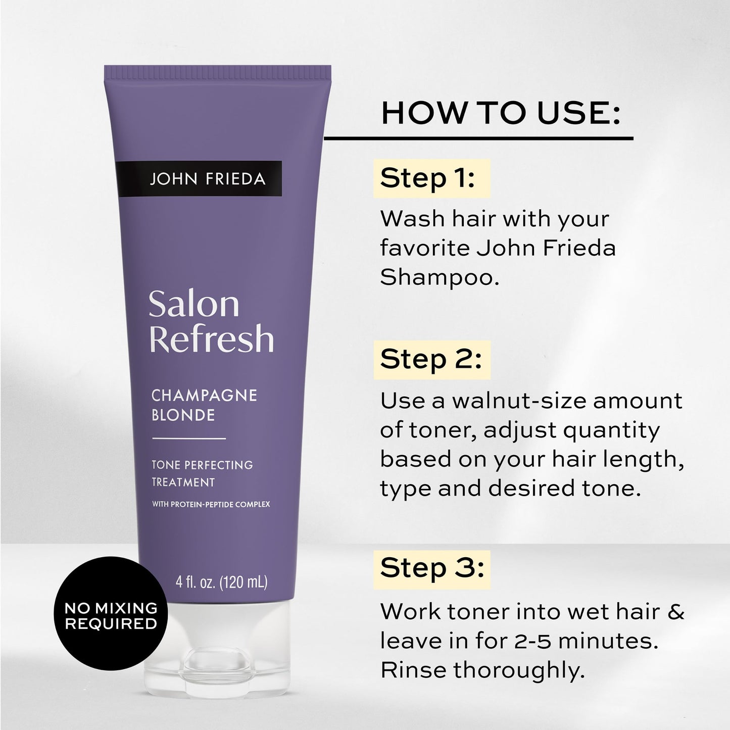 John Frieda Salon Blonde Champagne Tone Perfecting Treatment with Protein-Peptide Complex, Hair Toner, Toner for Blonde Hair 4 fl oz