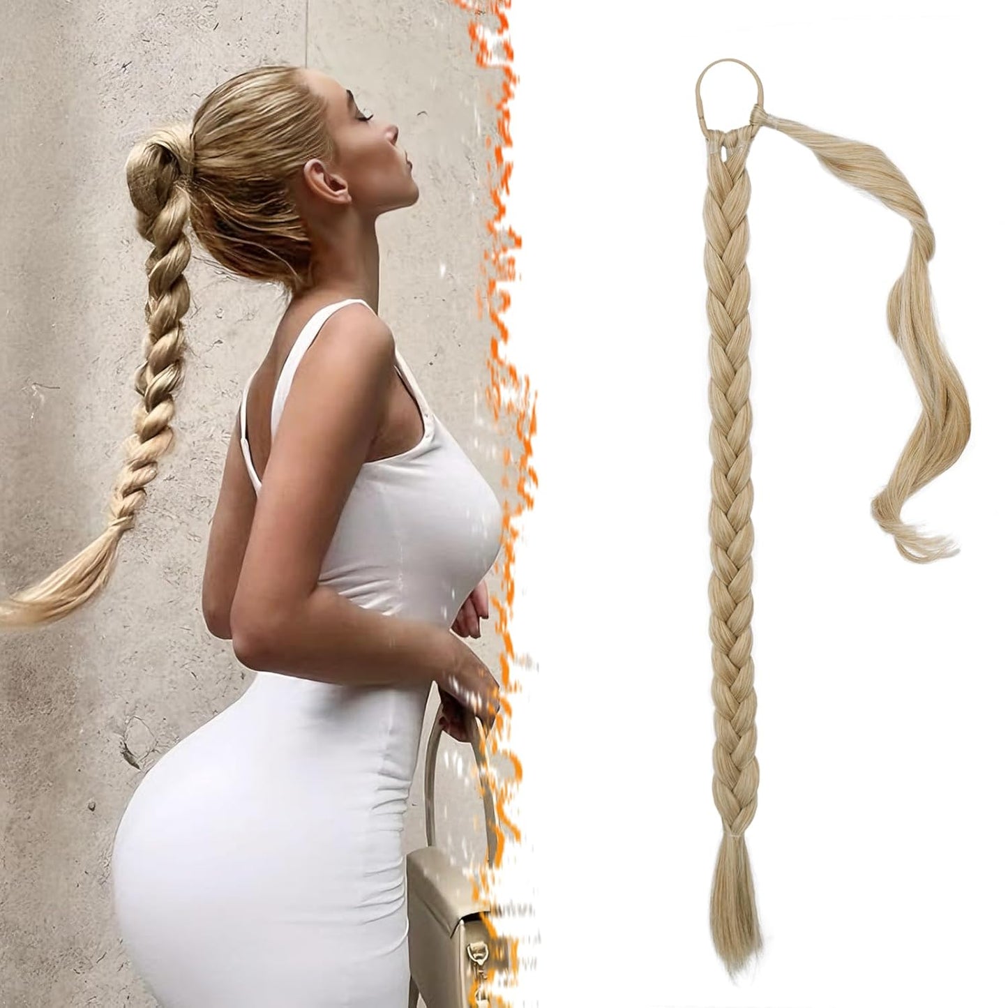 30 Inch Long Braided Ponytail Extension - Copper Red Wrap Around Hairpiece | Synthetic Hair for Women
