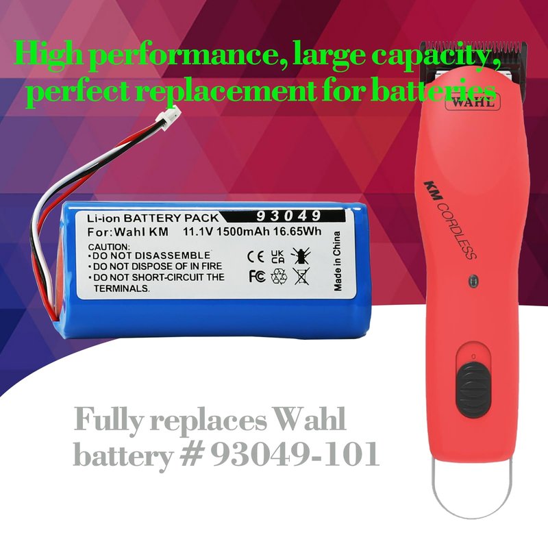 UNIKARO Replacement Li-ion Battery for Wahl KM Cordless Clippers - Replaces 93049-101 1500mh