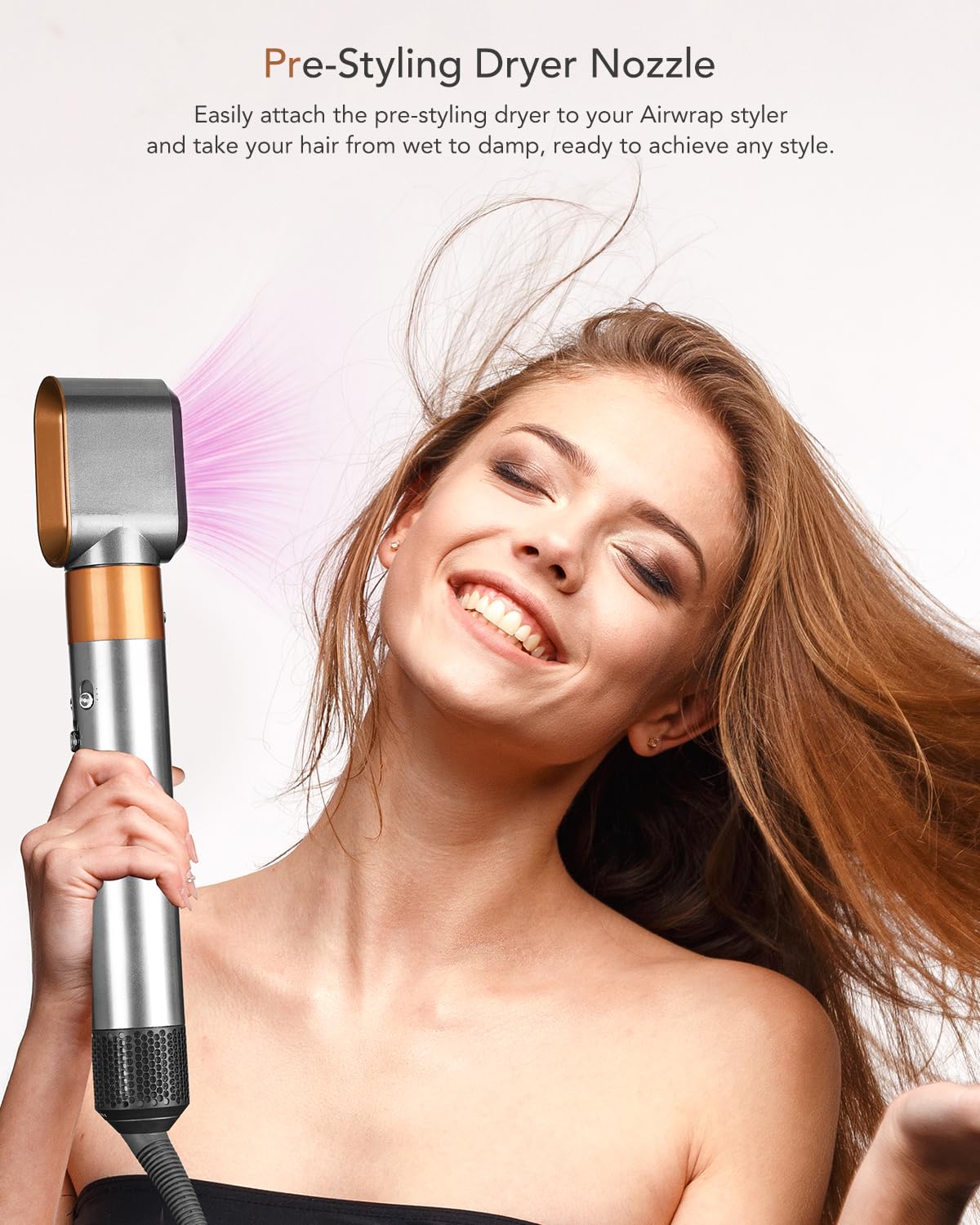 Dyson Pre-Styling Dryer Nozzle | Fast Drying Attachment for Airwrap HS01/HS05 - Nickel/Copper Finish