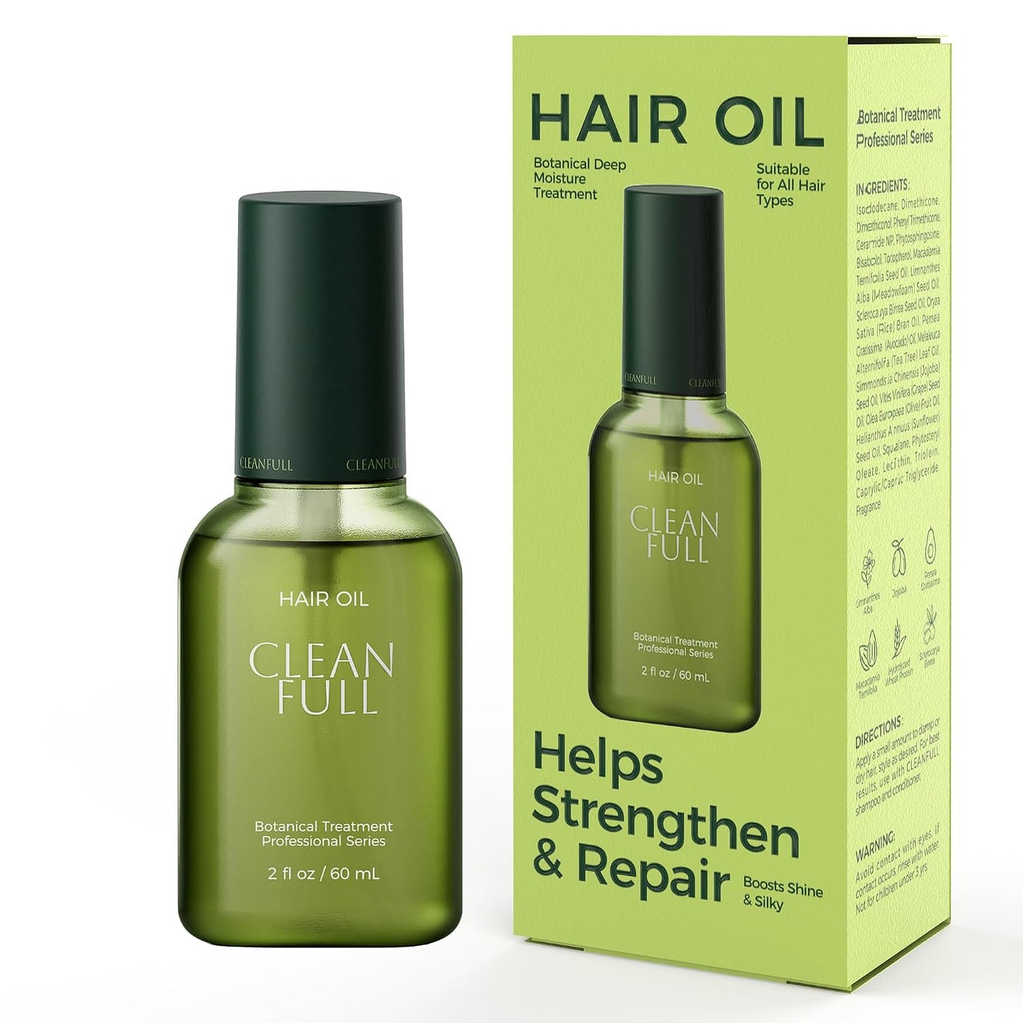 Botanical Hair Oil - Lightweight Leave-In Serum for Dry & Damaged Hair | Heat Protection, Frizz Control, Vegan (2 fl oz)