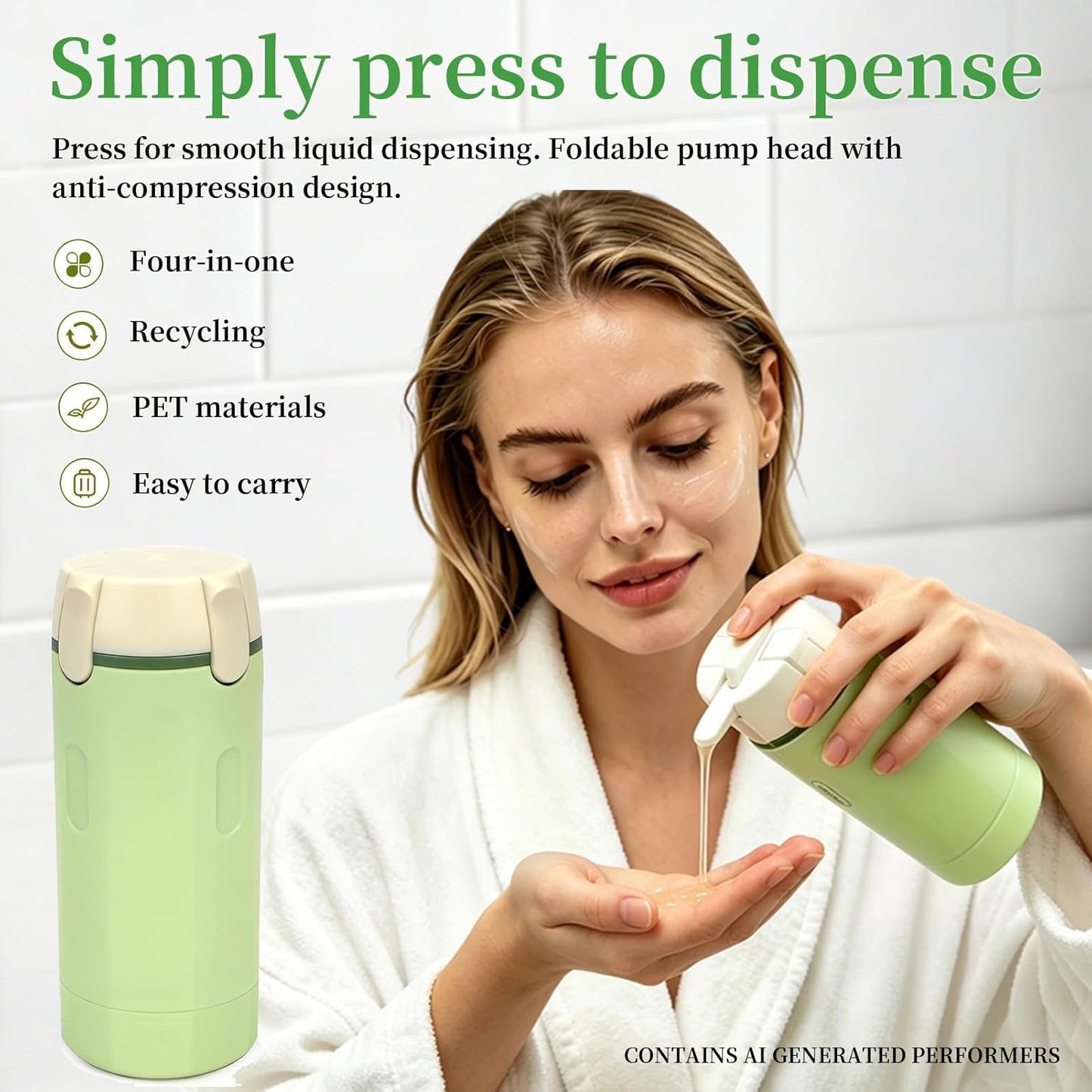 Travel Toiletry Dispenser Set - 4 Pack 30ML Refillable Leak-Proof Bottles for Shampoo & Shower Gel | Green