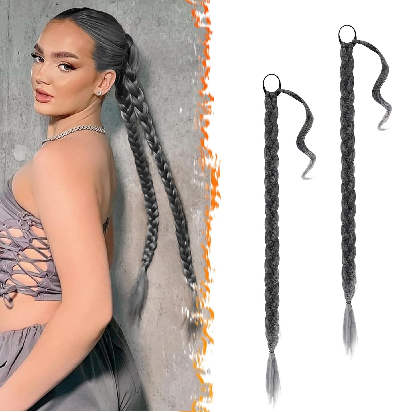 30 Inch Long Braided Ponytail Extension - Copper Red Wrap Around Hairpiece | Synthetic Hair for Women