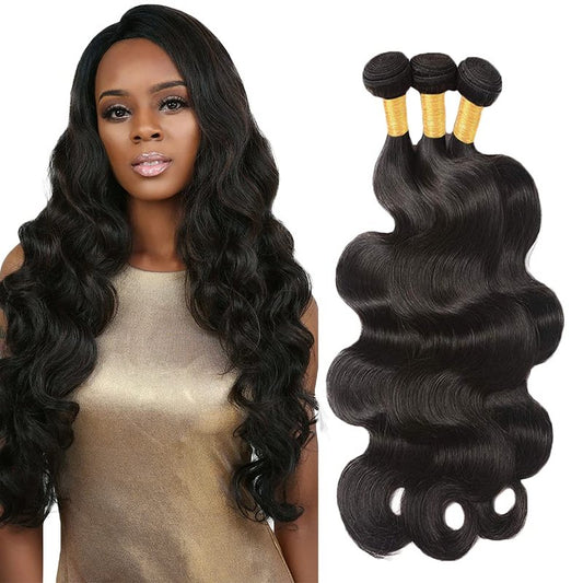 30 30 30 Inch #1B Body Wave Bundles Human Hair 3 Bundles 50 Grams Per Bundle 10A Grade Unprocessed Brazilian Virgin Hair Natural Black Color Body Wave Bundle Weaves Extensions for Black Women
