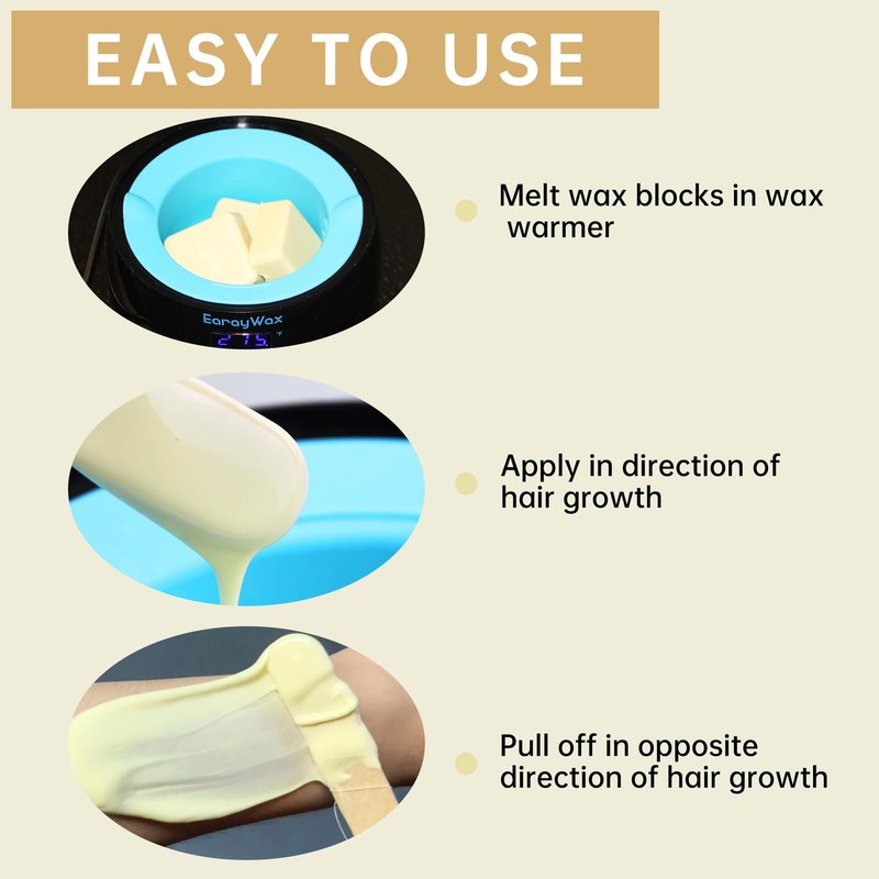 EarayWax 1 lb Wax Blocks for Hair Removal, Unscented Hard Wax for Sensitive Skin at Home, Wax Refill Perfect for Eyebrow, Facial, Brazilian Bikini, Legs and Full Body for Women and Men