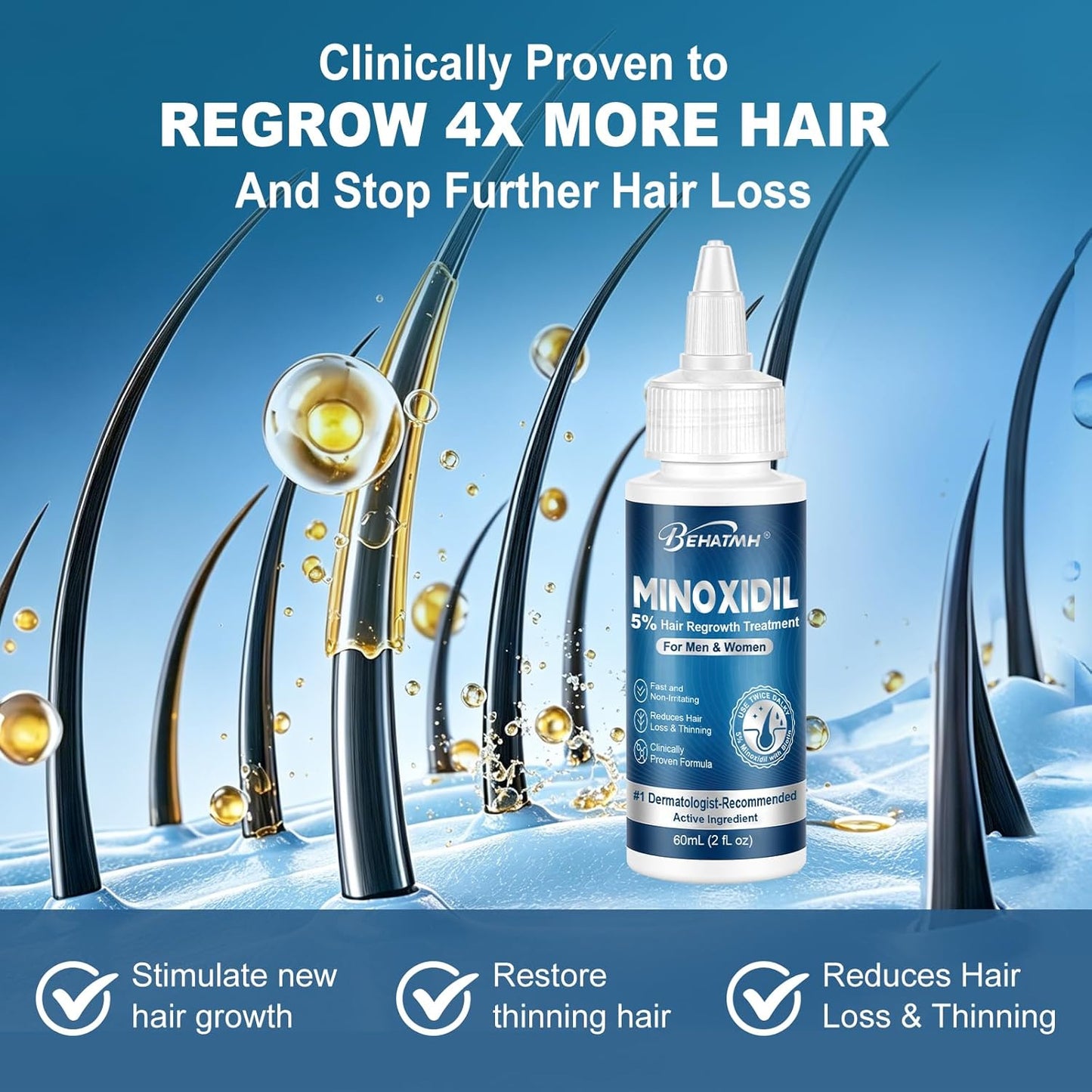 Minoxidil Hair & Beard Growth Serum - 5% Formula with Biotin & Castor Oil | 8-Pack for Thicker, Fuller Hair