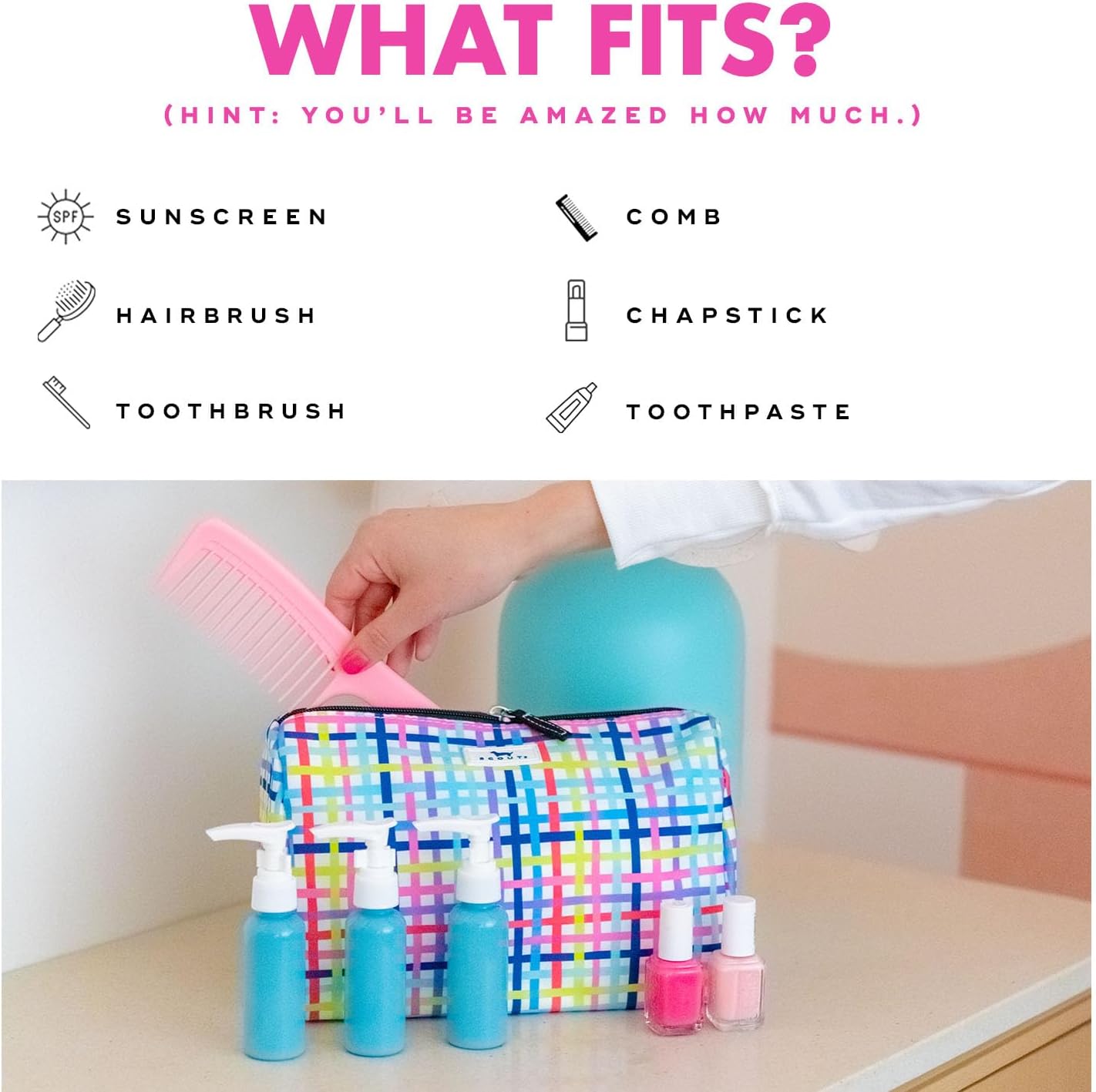 Toiletry Bag - Water-Resistant Makeup & Cosmetic Organizer | Fits Full Size Items, Inside Pocket