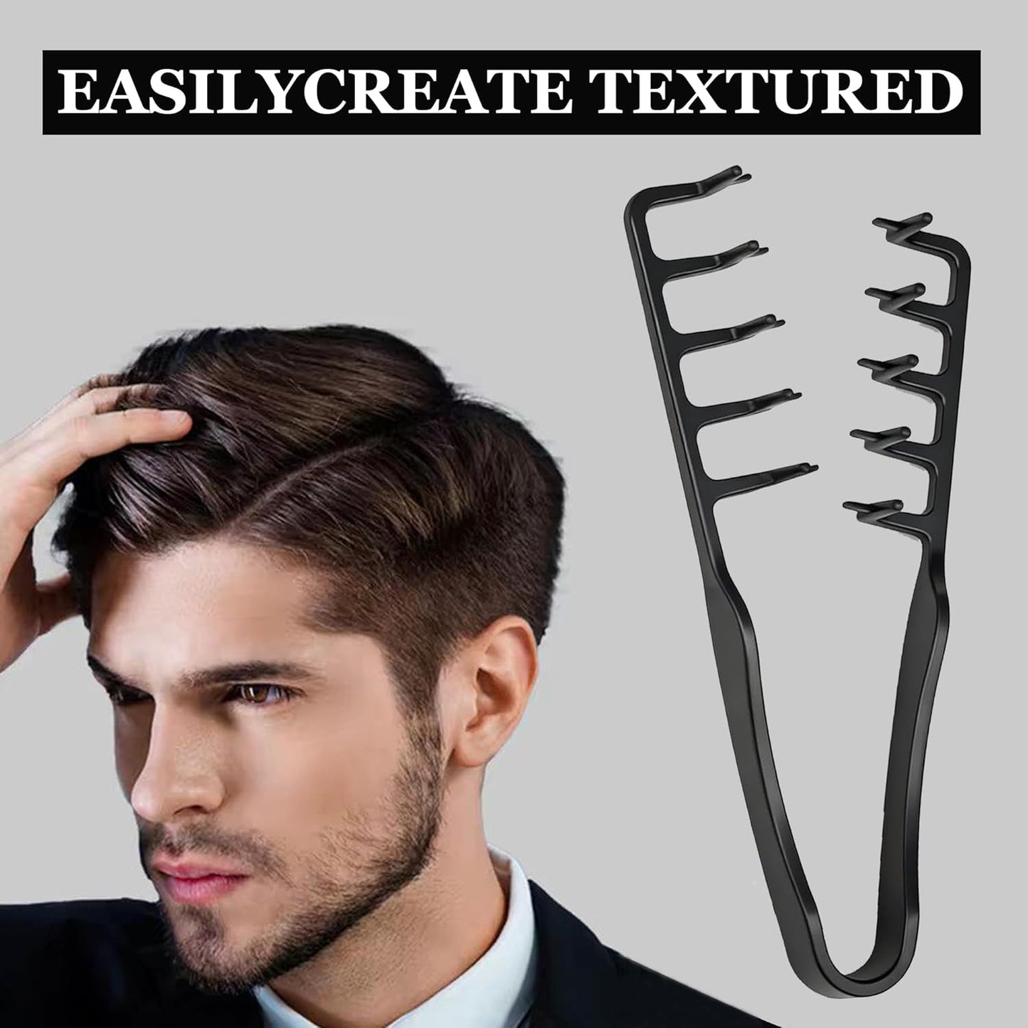 Volumizing Comb - Fluffy Texture Styling Tool for Men & Women | Non-Slip Grip, ABS Plastic (Black)