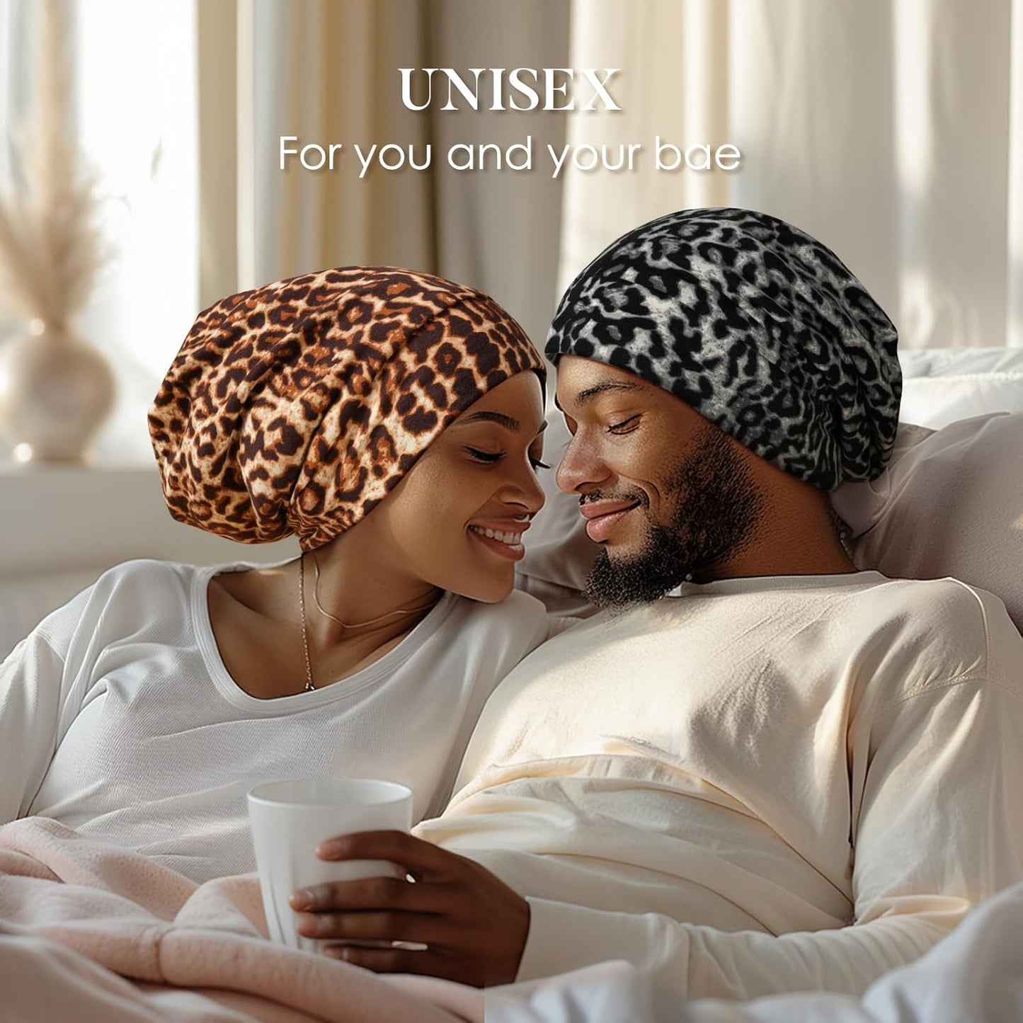 100% Mulberry Silk Bonnet for Sleeping - Adjustable Night Cap | Brown Leopard, Pack of 1