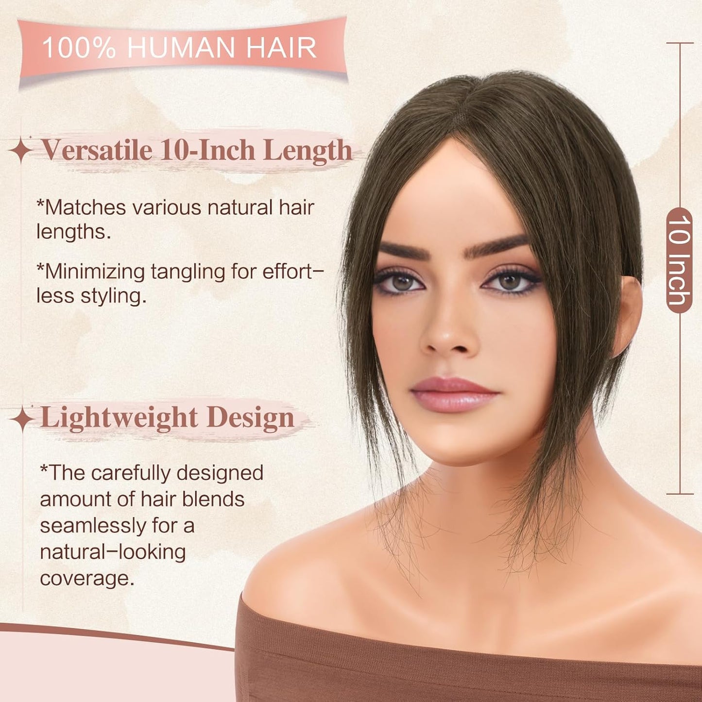 Hair Toppers for Women - Real Human Hair Clip-In Piece for Thinning Hair | Lightweight Fluffy Straight Brown
