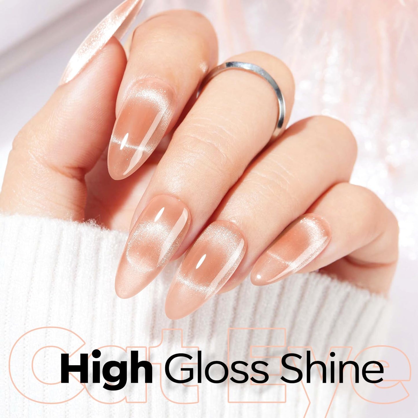 Nude Cat Eye Gel Nail Polish - Holographic Glitter & Shimmer | 15 ML Translucent Color