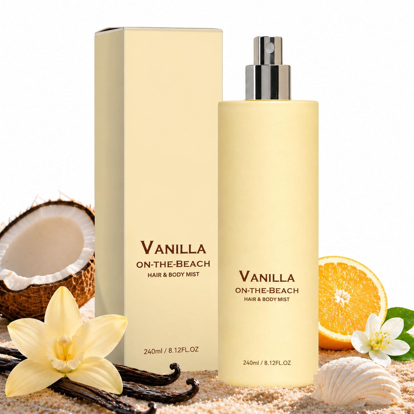Vanilla on the Beach Hair and Body Mist, Warm Vanilla Coconut Fragrance Spray, Natural Vanillas & Beachscent, Long-Lasting Fresh Fragran (1Pcs)
