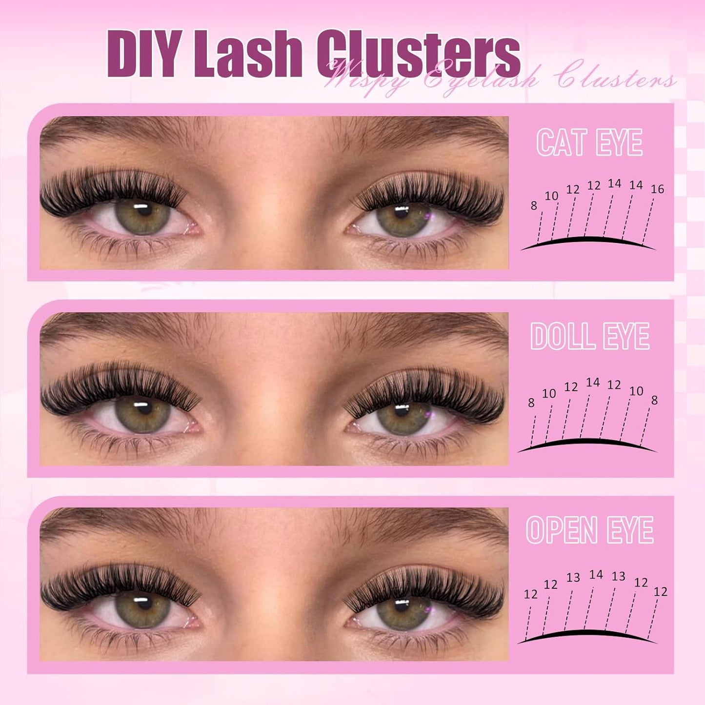 DIY Lash Clusters - D Curl Individual Eyelash Extensions 280PCS | Soft Band Wispy Volume, 8-16mm