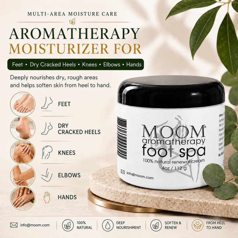 MOOM Foot Spa Cream – 100% Natural Foot Renewal, foot cream infused with Essential Oils for Soft, Smooth Feet, Moisturizer for Dry, Cracked Heels,Feet,Knees,Elbows,Hands (1oz) (2 Pack)