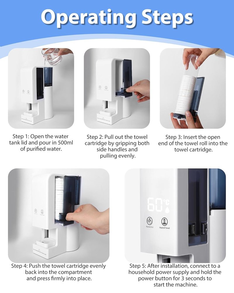 Automatic Face Towel Heater - 5-Second Heating, 55°C Steam | Portable Towel Warmer with 100 Disposable Towels