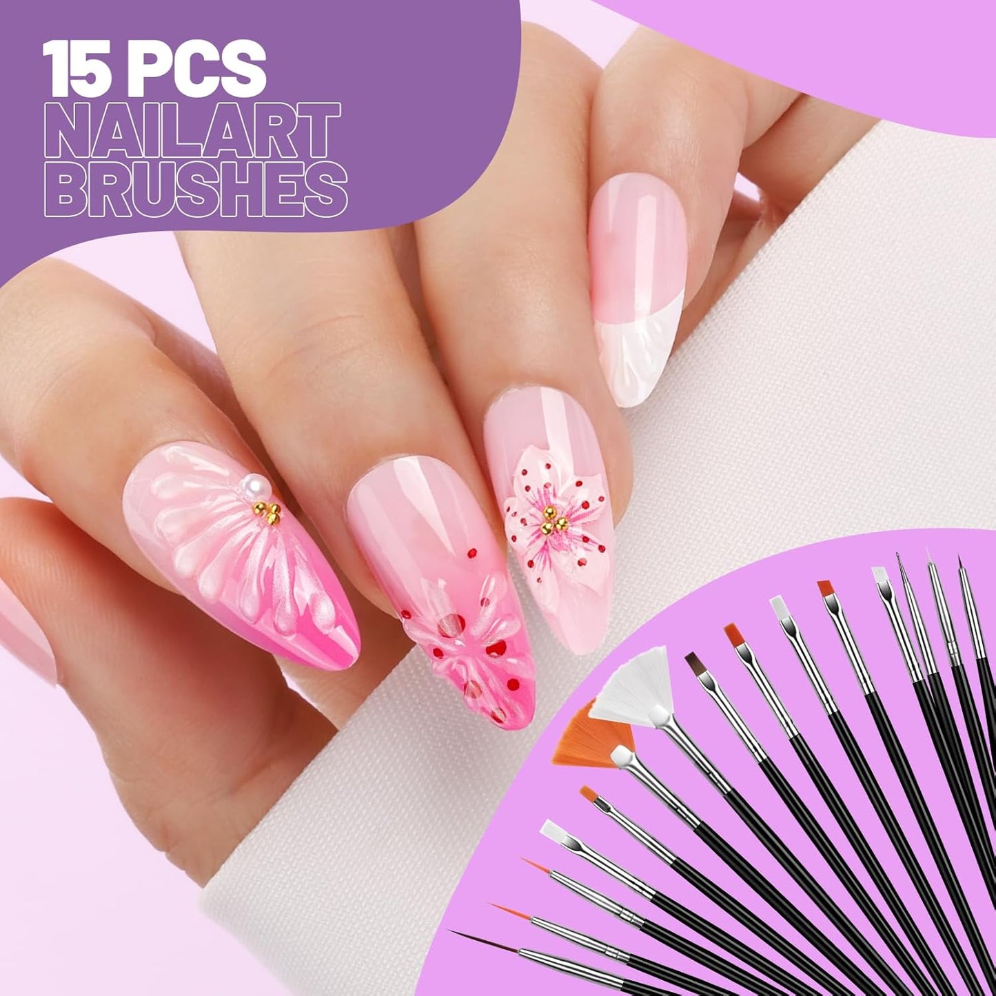 Nail Art Tools Set - 23 Pcs Brushes & Dotting Tools for DIY Nail Art | Includes Nail Stand & Adhesive Tabs