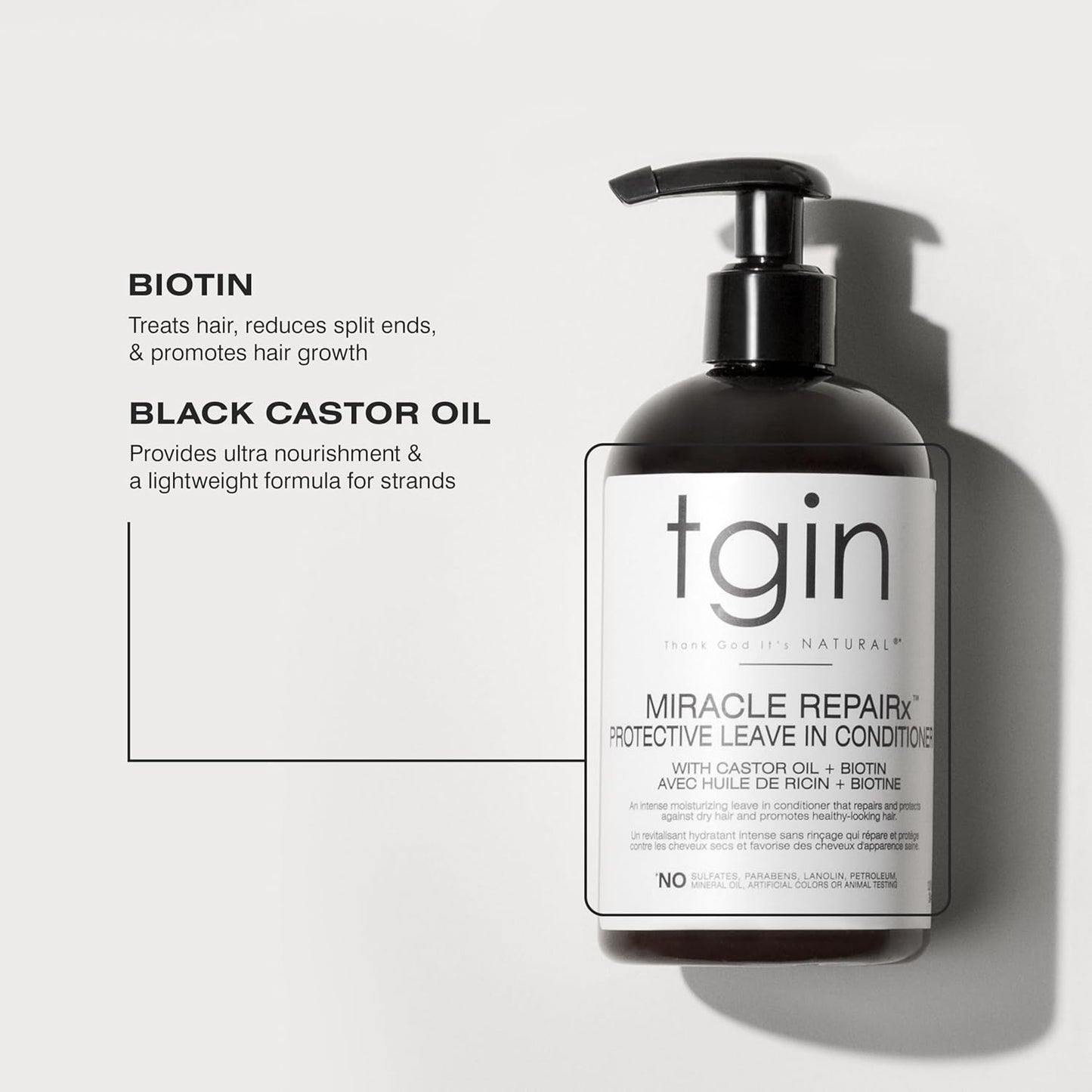 tgin Miracle RepaiRx Leave-In Conditioner - Biotin & Black Castor Oil for Curly, Coily, Wavy Hair | 13 oz