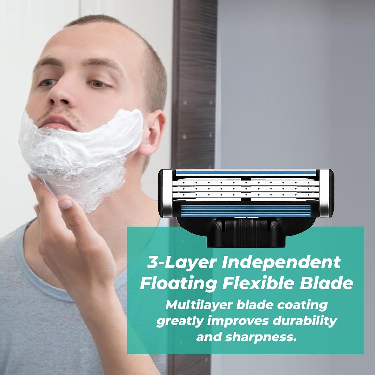 Razor Blade Refills for Men - 24PCS Mach3 Compatible Blades | Dual Lubrication for Close, Comfortable Shave