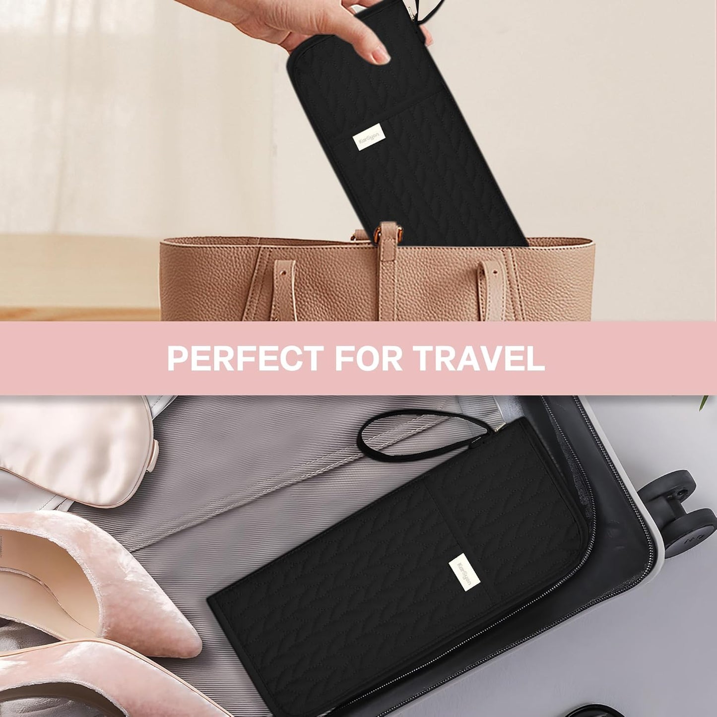 Hot Tools Organizer - Heat Resistant Mat & Travel Bag for Curling Iron, Flat Iron | Portable Hair Styling Tools Pouch (Black)