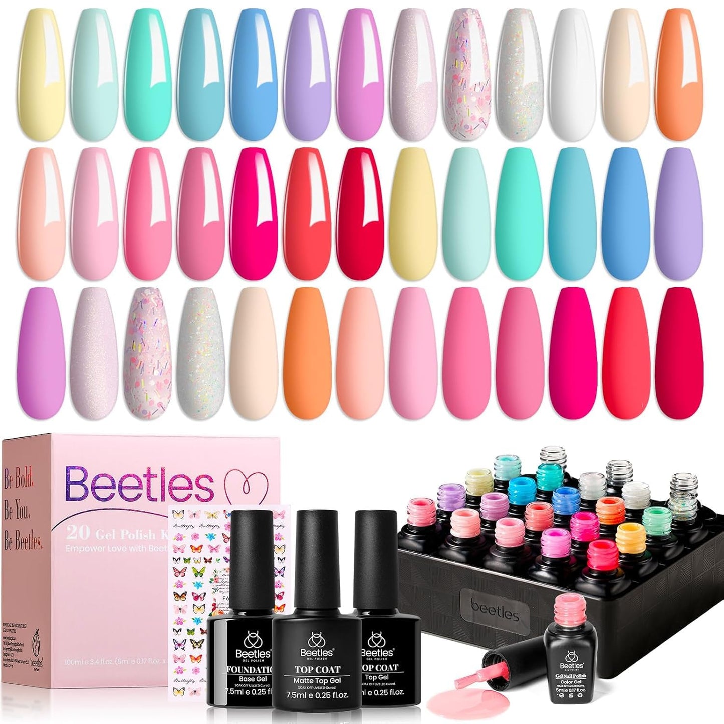 Beetles Gel Nail Polish Kit - 55 Vibrant Colors with UV Light | Complete DIY Manicure Set for Beginners