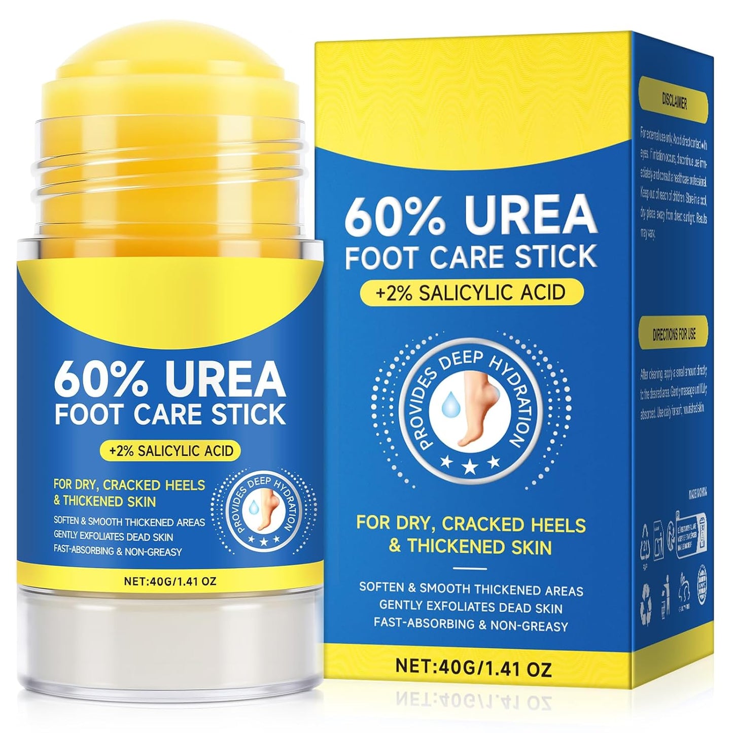 Urea Cream Stick - 60% Urea & 2% Salicylic Acid | Maximum Strength Callus Remover for Dry Cracked Heels (1.4 oz)