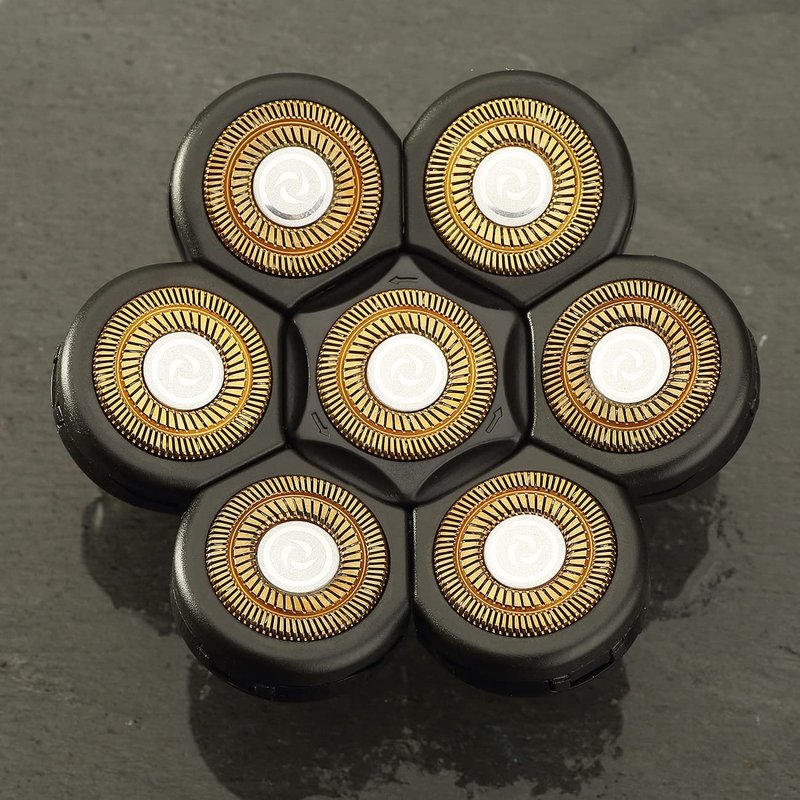 Universa 7 Blades Replacement Heads for Mainstream head shaver brands, Head Shaver Replacement Blades (7 Gold+black)