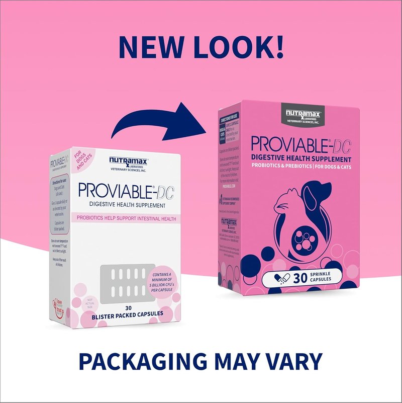 Nutramax Proviable Probiotics for Dogs & Cats - Daily Digestive Health Supplement with Prebiotics | 30 Capsules