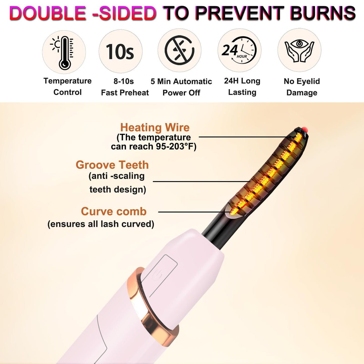 Heated Eyelash Curler-4 Temp Modes 65°-95°C LED Display, Electric Eye Lash Curler for 24H Long Lasting, Type-C Rechargeable Heated Lash Curler for Natural Thick Lashes, Makeup Gift,Sakura Pink