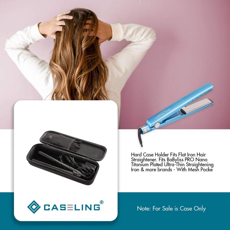 caseling Hard Case Holder Fits Flat Iron Hair Straightener With Mesh Pocket