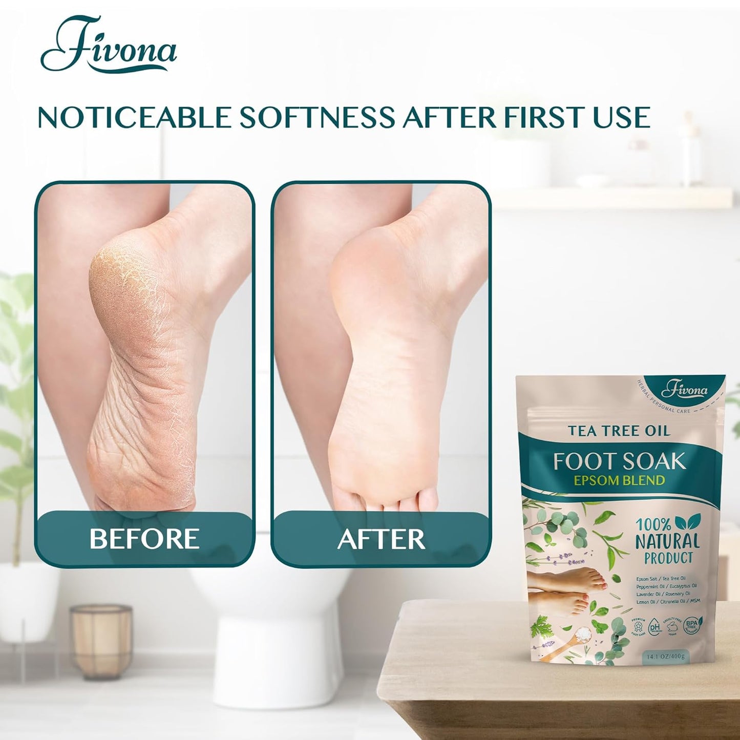 Tea Tree Foot Soak Blend - Epsom Salt with Essential Oils for Healthy Toenails | 14.1 oz, Soothing Relief & Callus Softening