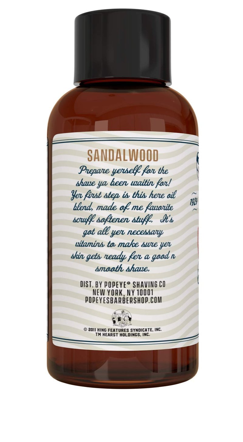 Popeye Shaving Co All-Natural Pre-Shave Oil for Men, Shaving Oil with Hydrating Protection Ideal for Sensitive Skin, Made in USA, Sandalwood Scent, 2 oz