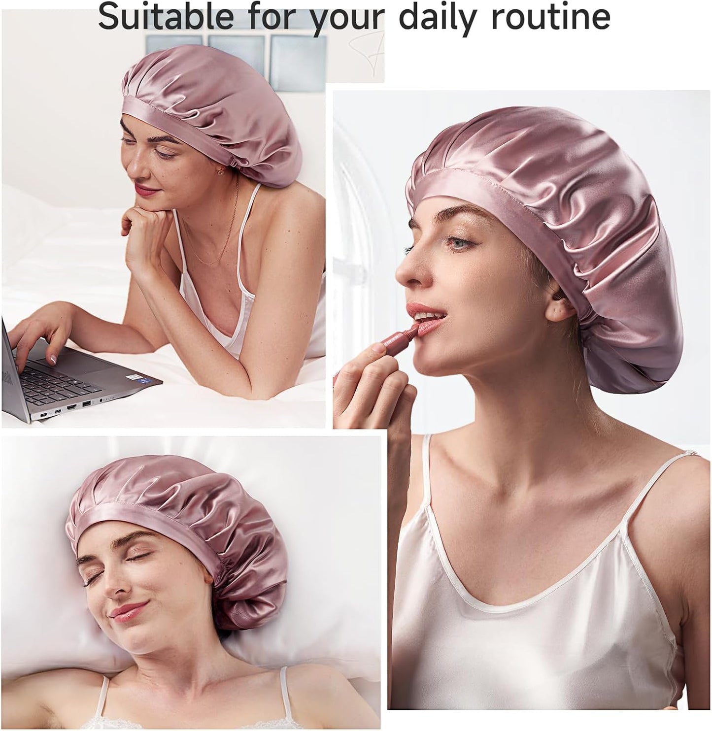 100% Mulberry Silk Bonnet for Women - 22 Momme Double Layer Non-Slip Sleep Cap | Adjustable Hair Wrap