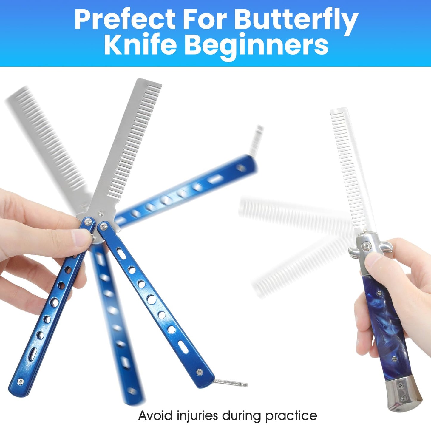 2PCS Switchblade Hair Comb - Automatic Switch Folding Pocket Combs, Stainless Steel Butterfly Comb, Hair Brush for Beard, Mustache, Switch Blade Hair Comb for Men, Beauty Tool