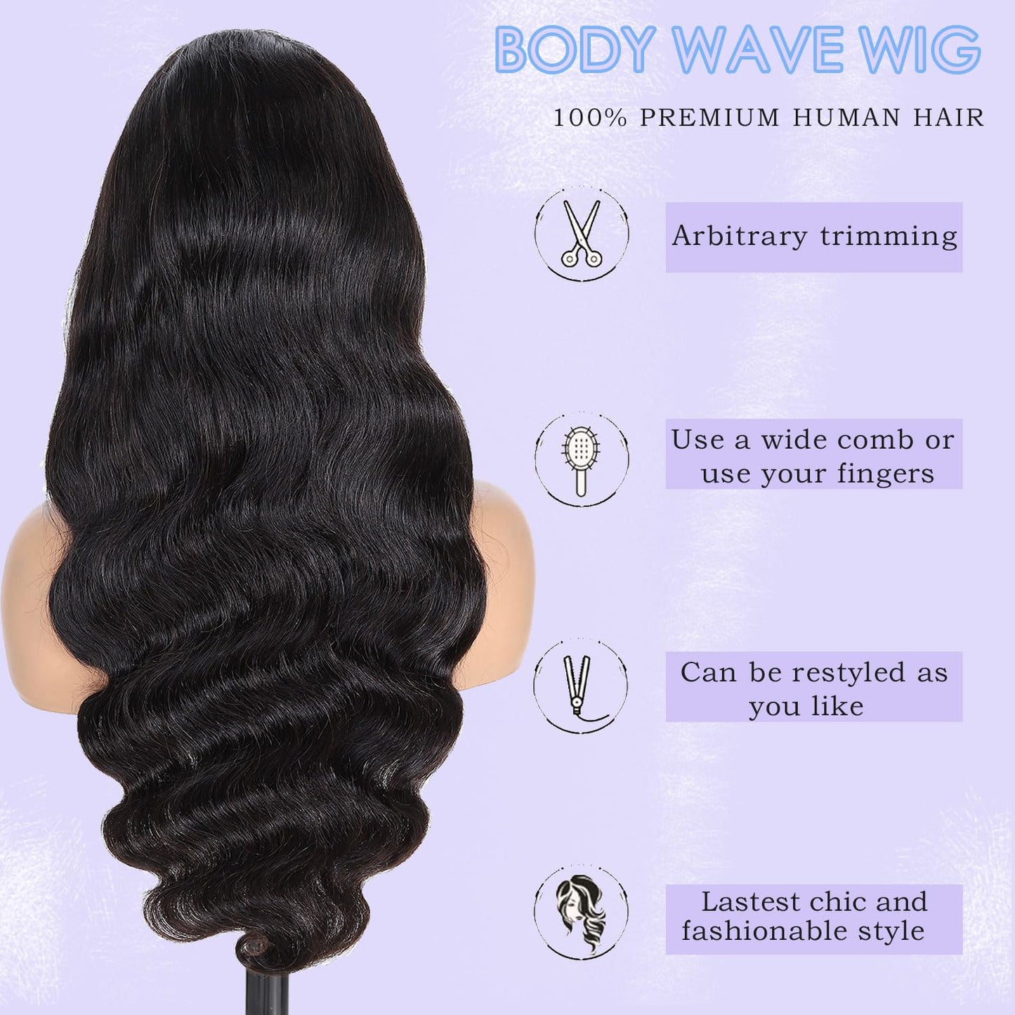 Huirslex 30 Inch Body Wave Lace Front Wigs Human Hair Pre Plucked 13x6 Lace Front Wig Human Hair 200% Density Body Wave Human Hair Wig 12A Body Wave Wig for Women Natural Black