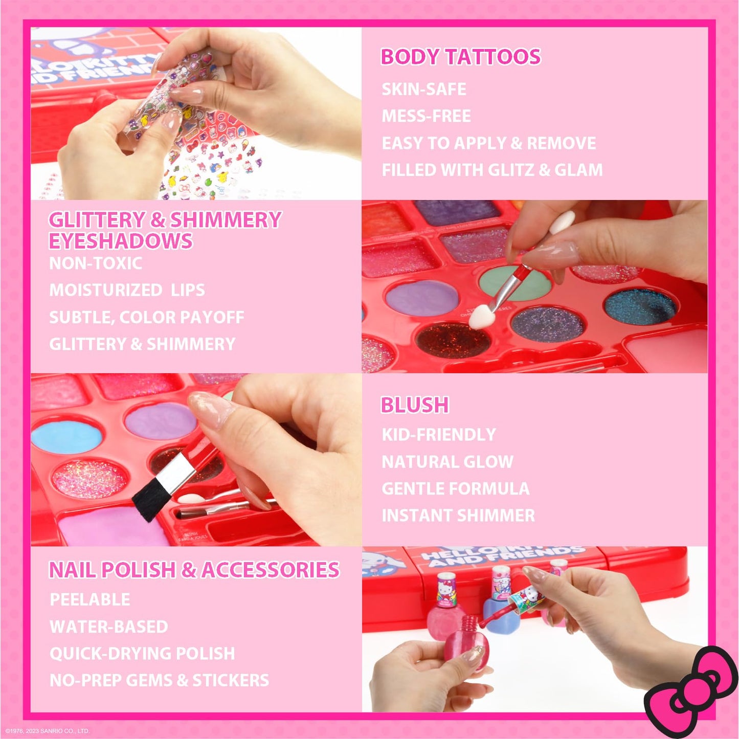 Hello Kitty and Friends Makeup Set for Kids, Beauty Vanity Set with Light-Up Mirror, Includes Lip Gloss, Eye Shadow, Brushes, Nail Polish, Accessories, and More! Gift for Ages 6+ by Townley Girl