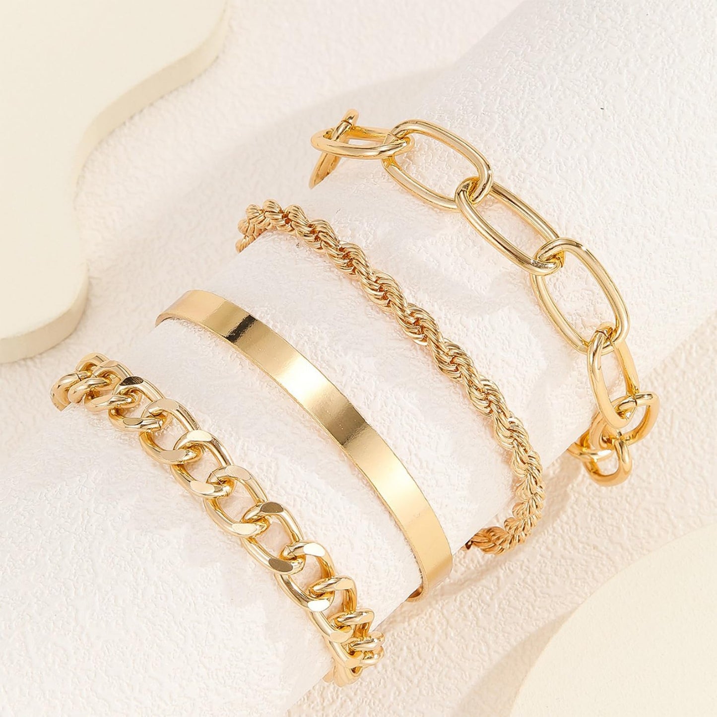 Chain Bracelets Set for Women - 18K Real Gold Plated Link Chain, Trendy Stackable Cuff Bracelets, Adjustable Jewelry Gifts