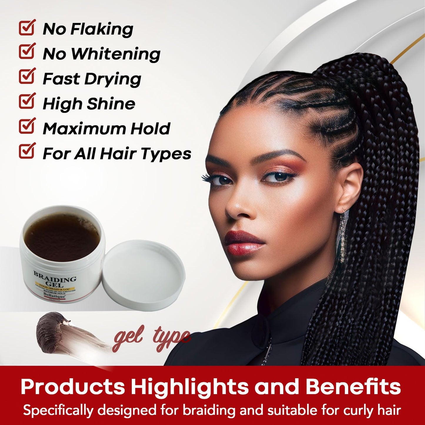 Edge Control & Braiding Gel for Natural Hair - Maximum Hold, No Flaking, Fast Drying | 8.8 oz