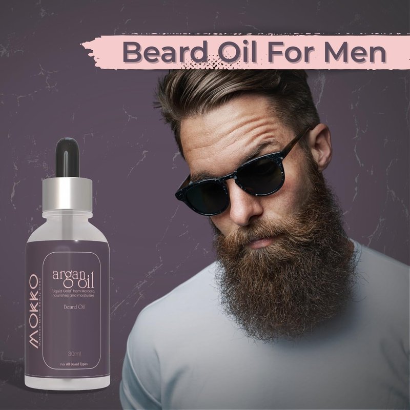 Mokko Argan Beard Oil – 100% Pure Moroccan Argan Oil for Men | Softens Beard, Reduces Itch, Promotes Growth & Adds Shine – 30ml