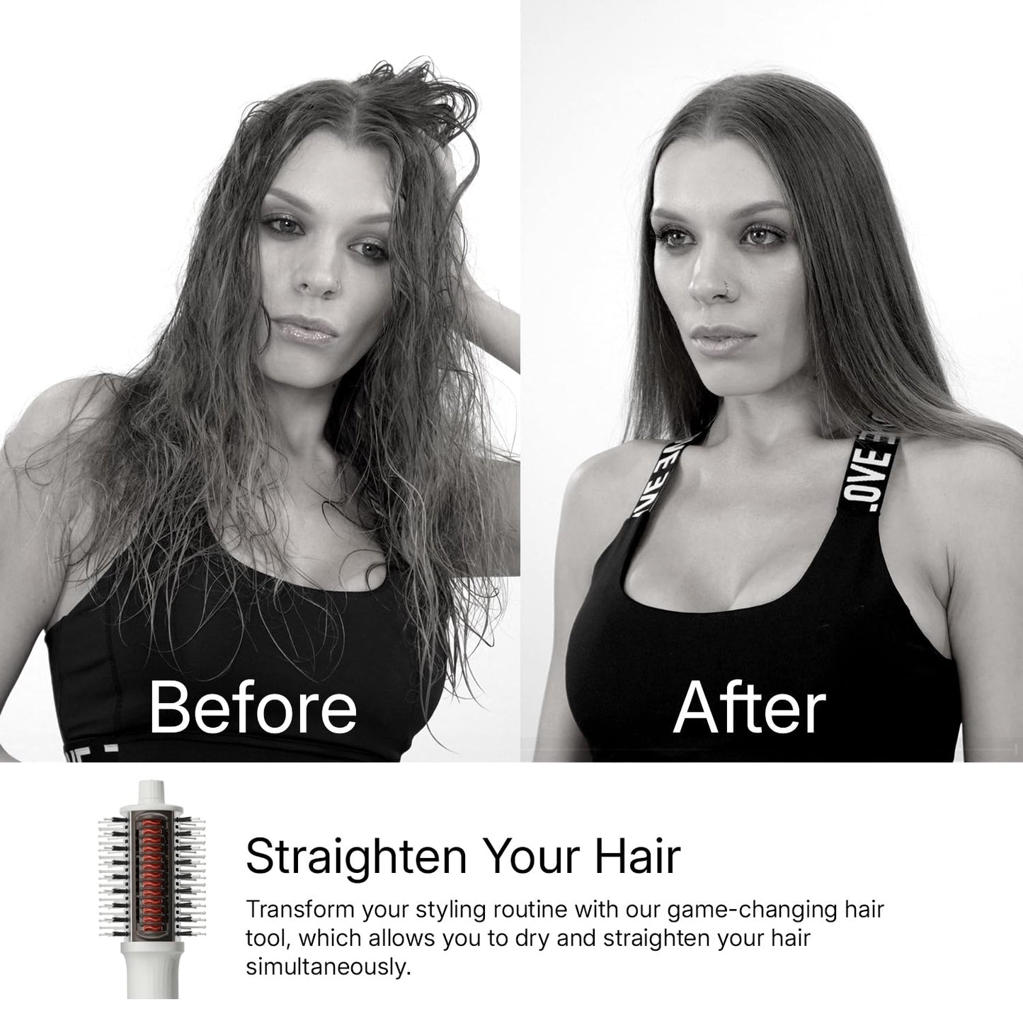 Ellena E1 Blow Dryer & Straightening Brush - 110,000 RPM Hot Air Tool for All Hair Types | Oval Barrel & Heated Comb