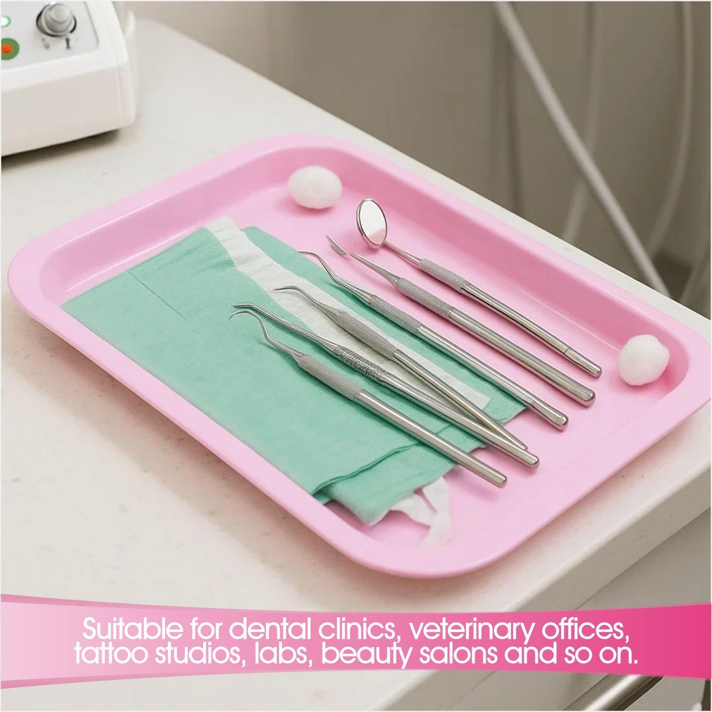 Dental Procedure Tray - Autoclavable Flat Instrument Organizer for Clinics, Labs, and Offices, Reusable, 13.4"L × 9.6" W × 2" (1, Pink)