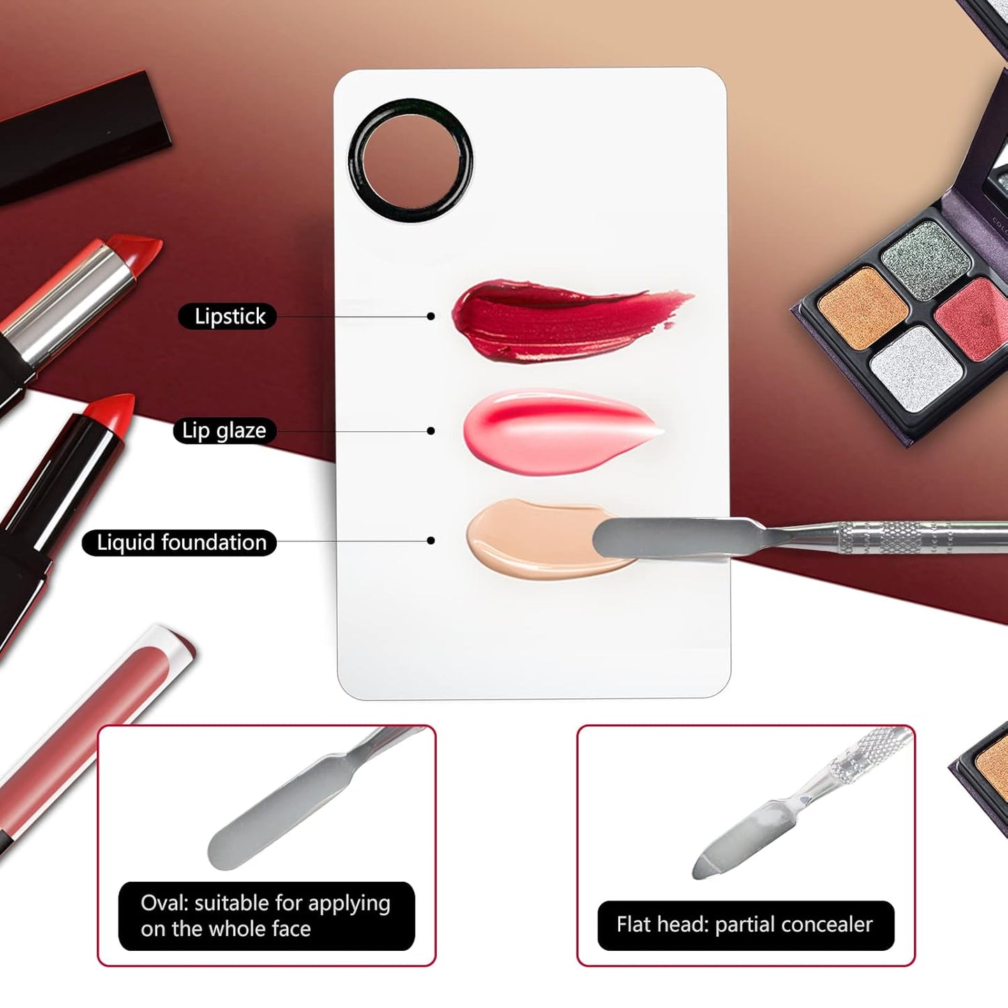 Stainless Steel Makeup Mixing Palette Set - 2 Pcs with Spatula for Foundation, Eye Shadow & Nail Art